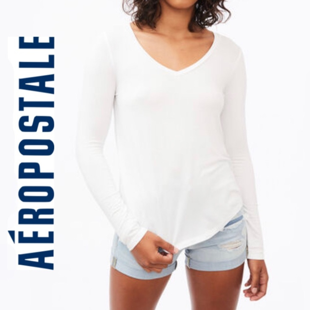 Aeropostale Long Sleeve Soft V-Neck Tee